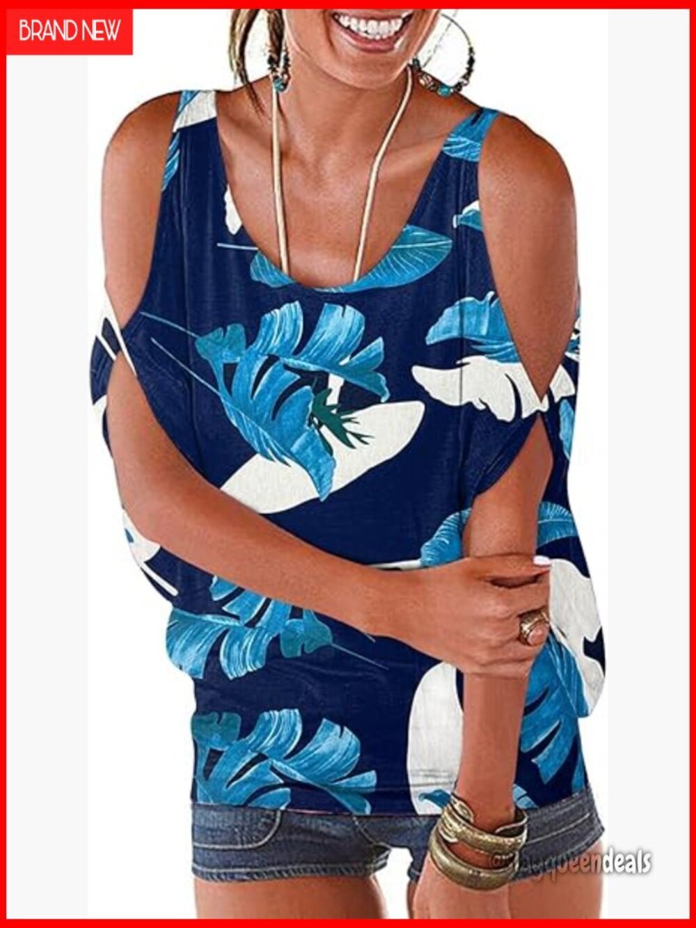 Summer Cold Shoulder Blouse Loose Fit Scoop Neck Batwing Sleeve Sexy Casual Top